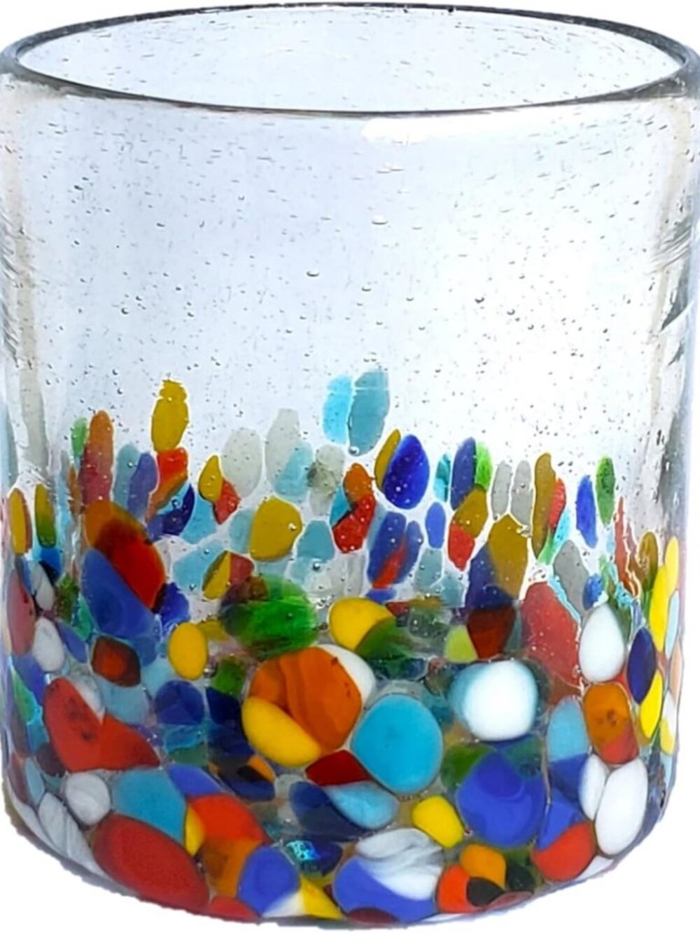 Set of 6 Clear Confetti Short Tumblers - Eco-Friendly, Lead-Free, 9 oz Glassware